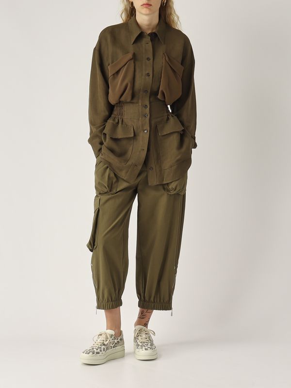 5. Oramai viscose and linen overshirt for women Dark green Pinko 105017a2i9