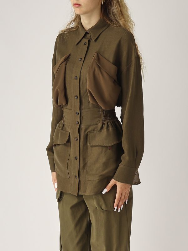 2. Oramai viscose and linen overshirt for women Dark green Pinko 105017a2i9