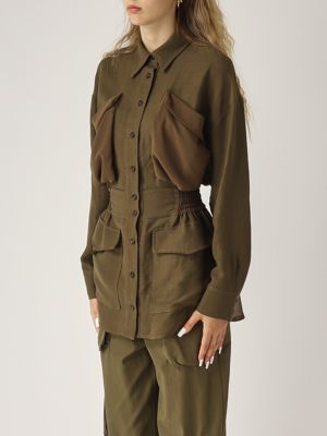 2. Oramai viscose and linen overshirt for women Dark green