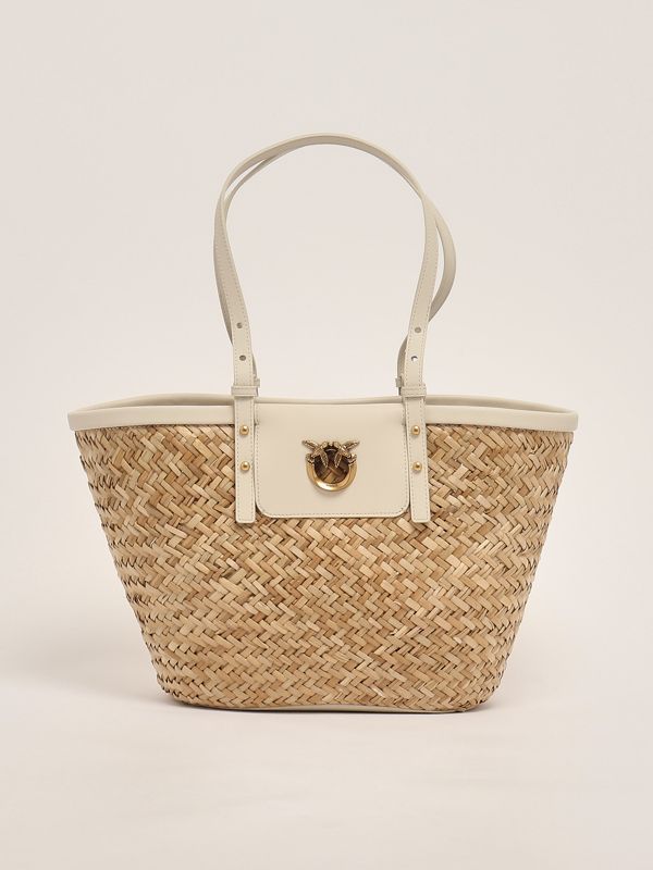 1. Borsa donna Love Summer Basket in rafia e pelle Naturale-Bianco Pinko 103324a1rl