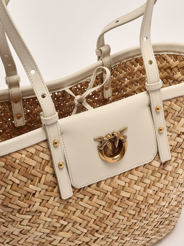 4. Borsa donna Love Summer Basket in rafia e pelle Naturale-Bianco Pinko 103324a1rl