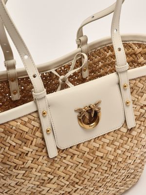 4. Borsa donna Love Summer Basket in rafia e pelle Naturale-Bianco