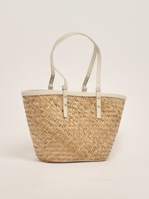2. Borsa donna Love Summer Basket in rafia e pelle Naturale-Bianco