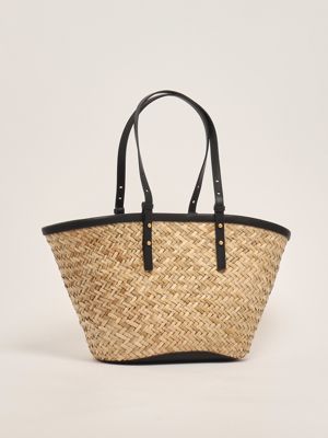 2. Borsa donna Love Summer Basket in rafia e pelle Naturale-Nero
