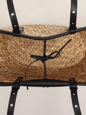 3. Borsa donna Love Summer Basket in rafia e pelle Naturale-Nero