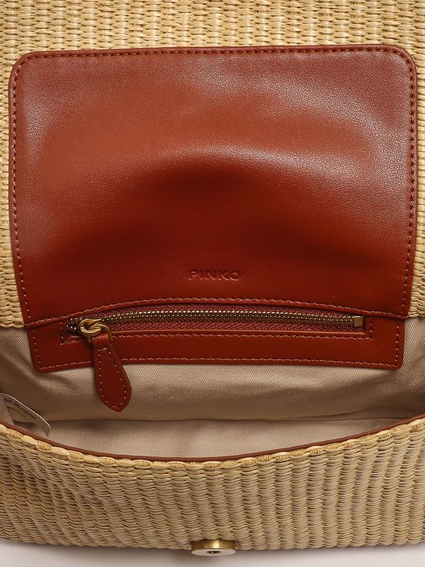 5. Damen Love One Mini-Slouchy-Tasche aus Bast Beige Pinko 104340a2cf