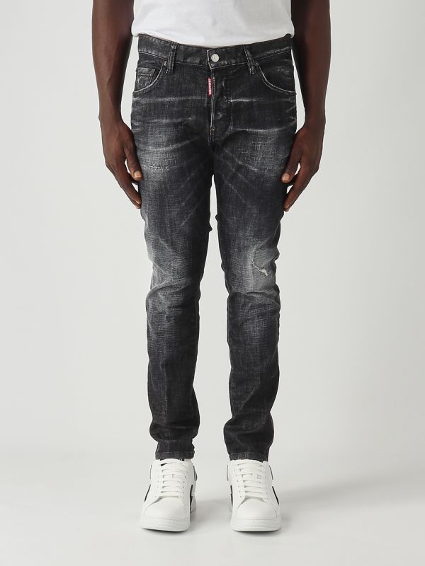 1. Skater-Jeans für Männer aus Baumwoll-Stretch-Denim Schwarzer Denim Dsquared2 s74lb1726s30357