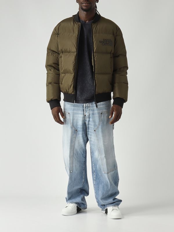 2. Giacca uomo Easy Puffer Bomber in nylon Fango Dsquared2 s74am1612s53817