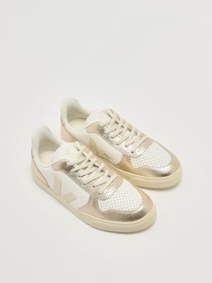2. Small V-10 chromefree leather sneakers for girls White-Gold Veja cx0521003c