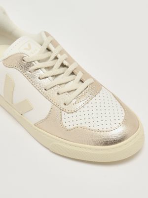 5. Small V-10 chromefree leather sneakers for girls White-Gold Veja cx0521003c