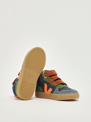 4. Kleine V-10 Kindertrainer aus chromfreiem Wildleder Blau-Braun Veja dv0320992c