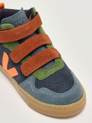 5. Kleine V-10 Kindertrainer aus chromfreiem Wildleder Blau-Braun Veja dv0320992c