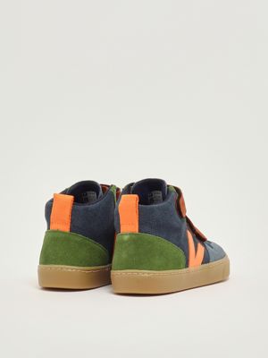 3. Kleine V-10 Kindertrainer aus chromfreiem Wildleder Blau-Braun Veja dv0320992c