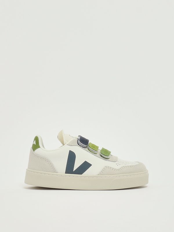 1. Sneakers bambino Small V-90 in pelle chromefree Bianco-Verde Veja sx2021010c