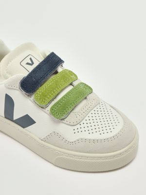 5. Sneakers bambino Small V-90 in pelle chromefree Bianco-Verde Veja sx2021010c