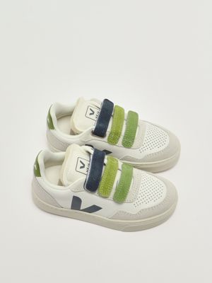 2. Sneakers bambino Small V-90 in pelle chromefree Bianco-Verde Veja sx2021010c