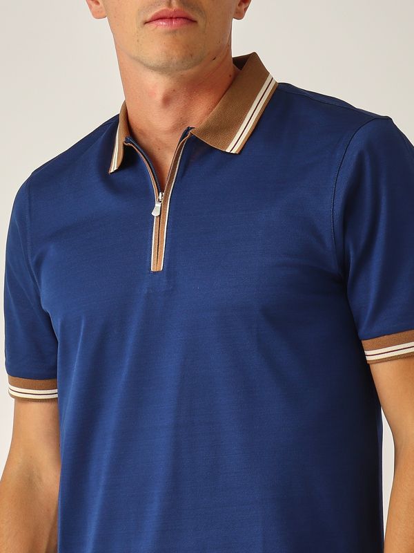 Montechiaro Heren Pole Lisle Thread met Pocket Blue Made in Italy