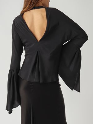 5. Blusa de mujer Bratz en crepé de China de mezcla de seda Negro