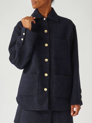 5. Veste Ghiacciolo en tweed de laine et coton mélangés pour femme Bleu Marine Pinko 105816a2vj