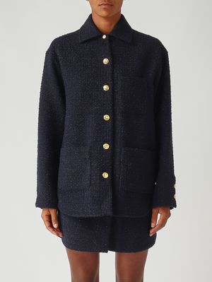 Veste Ghiacciolo en tweed de laine et coton mélangés pour femme Bleu Marine Pinko