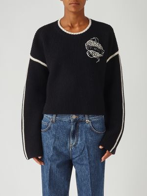 Pull Alicudi en laine mérinos pour femme Bleu-Blanc Pinko