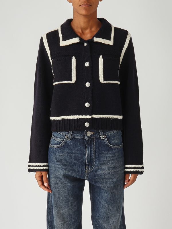 1. Cardigan Sulcis en laine mérinos pour femme Bleu-Blanc Pinko 105498a2pl