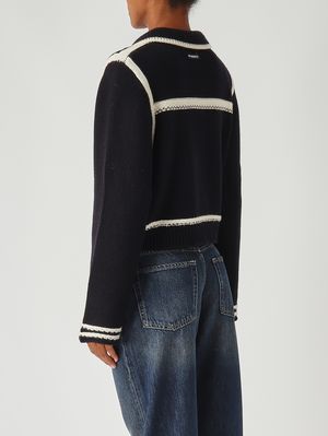 4. Cardigan Sulcis en laine mérinos pour femme Bleu-Blanc Pinko 105498a2pl