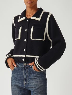 5. Cardigan Sulcis en laine mérinos pour femme Bleu-Blanc Pinko 105498a2pl