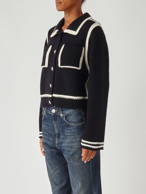 3. Cardigan Sulcis en laine mérinos pour femme Bleu-Blanc Pinko 105498a2pl