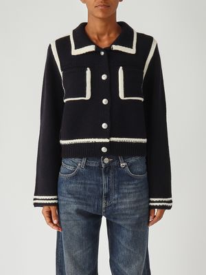 1. Cardigan Sulcis en laine mérinos pour femme Bleu-Blanc Pinko 105498a2pl