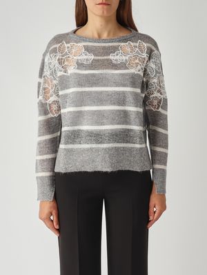 Pull femme en mélange de mohair Gris-Blanc Twinset