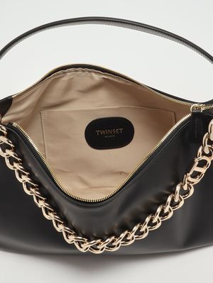 4. Damenhandtasche Liliane aus glattem Leder Schwarz-Gold Twinset 999tb7010