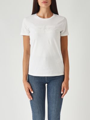 PINKO SHIRT CHIETI ウーマンホワイトライトブルー Pinko women's cotton T-shirt with embroidered logo