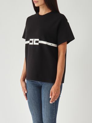 2. T-shirt donna in jersey di cotone stretch Nero Elisabetta Franchi ma02256e2
