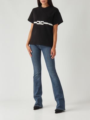 5. T-shirt donna in jersey di cotone stretch Nero Elisabetta Franchi ma02256e2