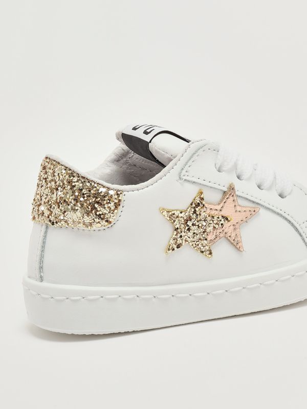 5. Sneakers bambina in pelle Bianco-Oro 2Star 2sb3304