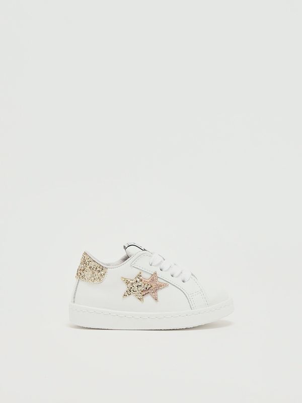 1. Sneakers bambina in pelle Bianco-Oro 2Star 2sb3304