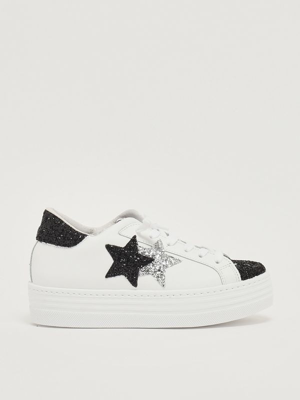 1. Lederturnschuhe für Mädchen Weiß-Schwarz-Silber 2Star 2sb3370