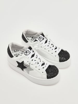 2. Lederturnschuhe für Mädchen Weiß-Schwarz-Silber 2Star 2sb3370