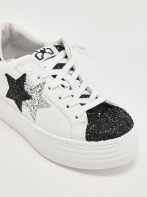 5. Lederturnschuhe für Mädchen Weiß-Schwarz-Silber 2Star 2sb3370