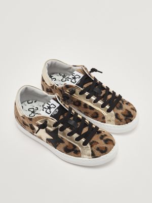 5. Leather and fabric sneakers for girls Beige-Gold 2Star 2sb3360
