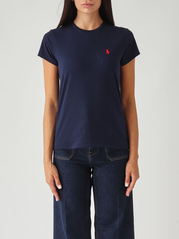 1. Camiseta de mujer de punto de algodón ligero azul marino Polo Ralph Lauren 211898698