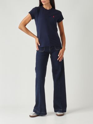 5. Camiseta de mujer de punto de algodón ligero azul marino