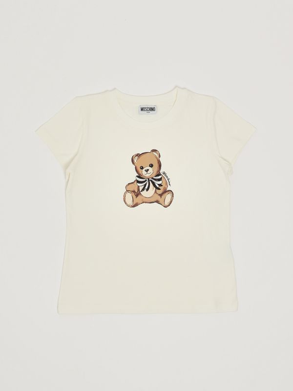 1. T-shirt bambina in cotone Avorio Moschino hcm06klba11