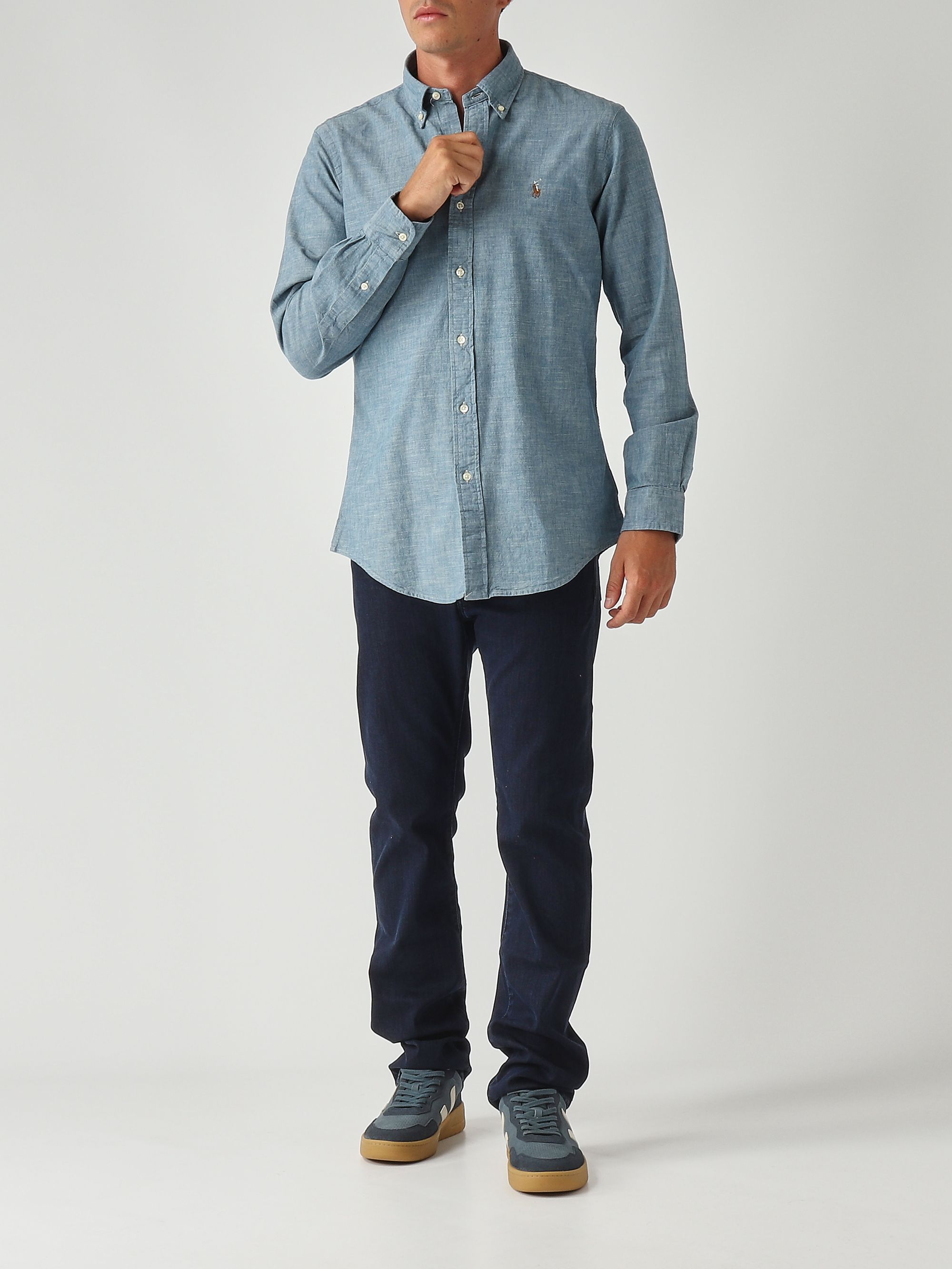 Camisa de hombre de ajuste personalizado en chambray 710792042 Cambray |  Caposerio.com, image size:2000x2666
