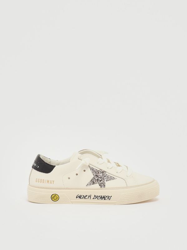1. Sneakers bambina May in pelle Bianco-Nero-Argento Golden Goose gyf00112f007442