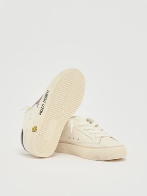 4. Sneakers bambina May in pelle Bianco-Nero-Argento Golden Goose gyf00112f007442