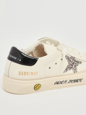 5. Sneakers bambina May in pelle Bianco-Nero-Argento Golden Goose gyf00112f007442