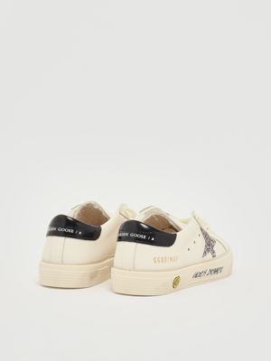3. Sneakers bambina May in pelle Bianco-Nero-Argento Golden Goose gyf00112f007442