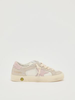 May girl Turnschuhe aus Nappa und Wildleder Weiß-Platin-Rosa Golden Goose